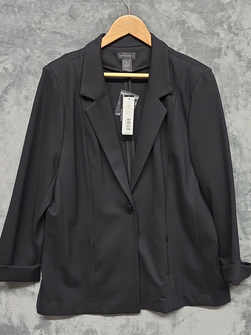 Investments Black Single-Button Notch Lapel Blazer